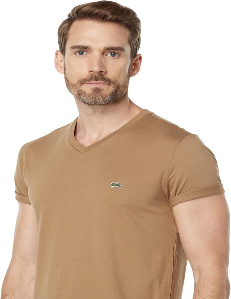 Playera Lacoste De Algodón Pima De Manga Corta Con Cuello En V Para Hombre