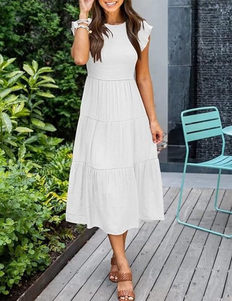 COLIZAMX Vestido De Mujer Elegante Largo Casual Maxi Para Verano De Moda Diario Manga Con Volantes Plisados Escalonados