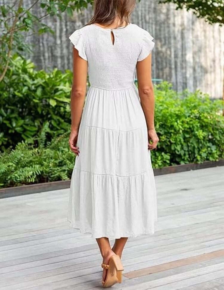 COLIZAMX Vestido De Mujer Elegante Largo Casual Maxi Para Verano De Moda Diario Manga Con Volantes Plisados Escalonados