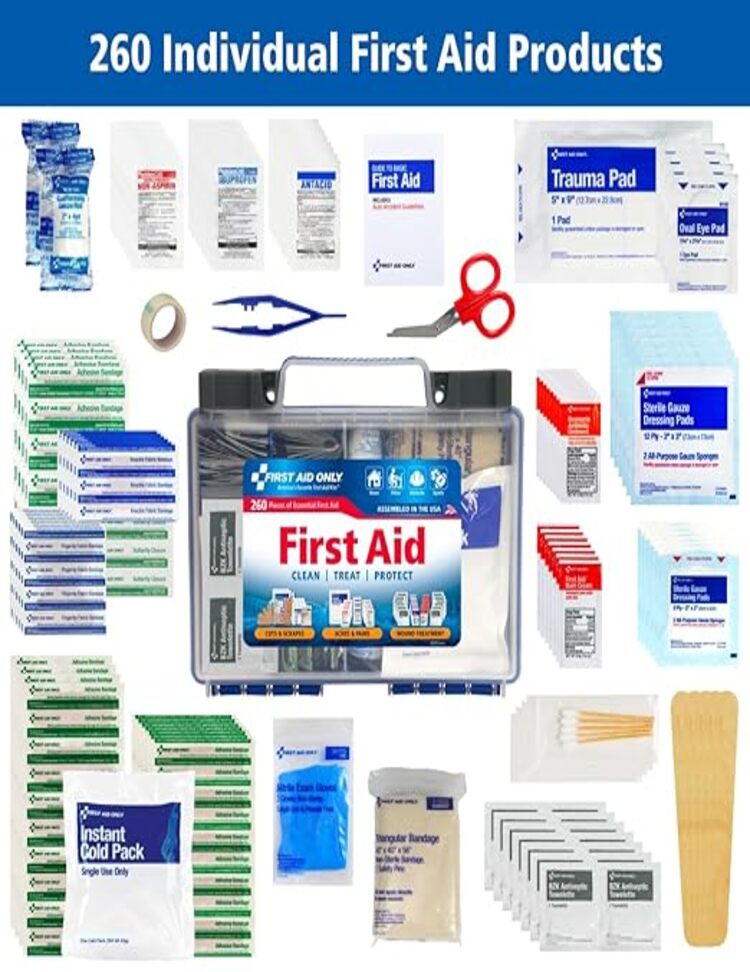 First Aid Only 91248 Botiquín De Primeros Auxilios Compatible Con OSHA, Kit De Primeros Auxilios De Emergencia Para 50 Personas Para Negocios, Lugar De Trabajo, Hogar Y Automóvil, 260 Piezas